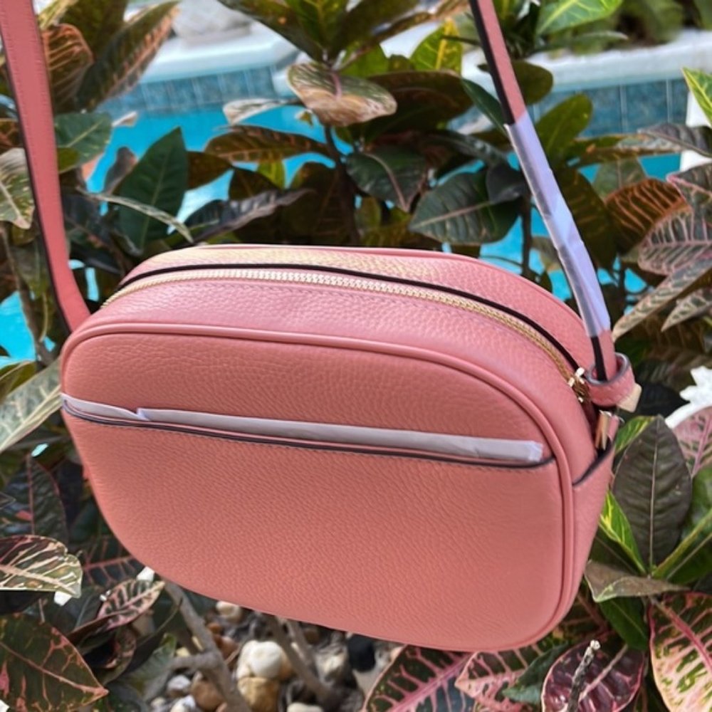 MICHAEL KORS Jet Set Medium Embossed Pebbled Leather Crossbody Bag Sherbert - Picture 5 of 16